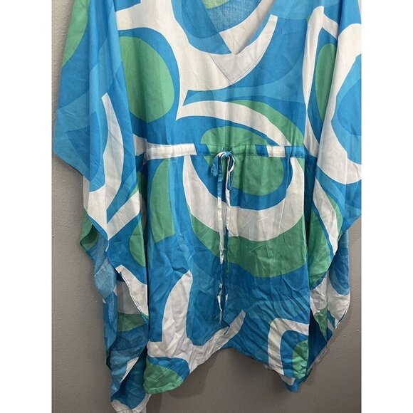 Casual Living Kimono Sleeve Tunic Shirt Women 0X/1X Blue And Green Coastal Wear - Picture 2 of 11
